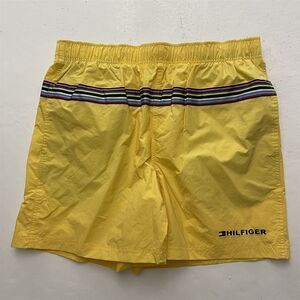 Tommy Hilfiger‎ XL 34 x 6" Yellow Rainbow Banded Stretch Waist Swim Shorts